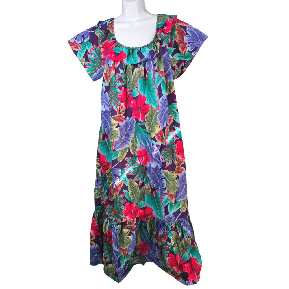 Hilo Hattie Vintage Hawaiian Muumuu Maxi Dress Tropical Floral Print Women XL/1X